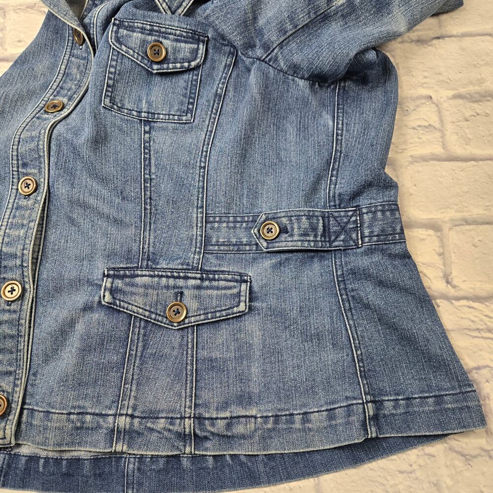 Jones New York Women's Denim Jacket Jean Barn Chore Whiskering Stretch size XL - Picture 7 of 16